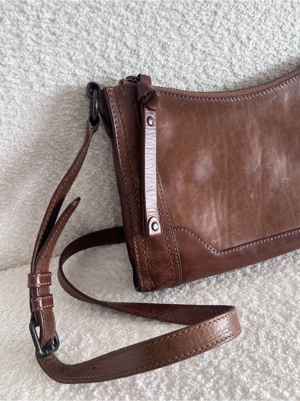 Frye Melissa‎ Zip Crossbody Leather Brown Purse Bag - Picture 6 of 15